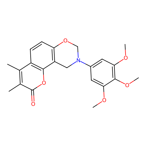 3,4-dimethyl-9-(3,4,5-trimethoxyphenyl)-8,10-dihydropyrano[2,3-f][1,3]benzoxazin-2-one structure