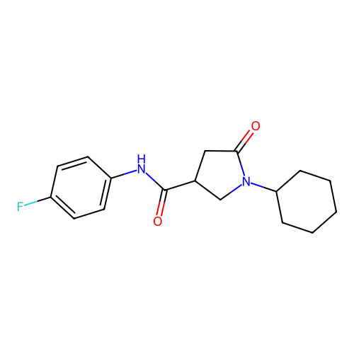 1-cyclohexyl-N-(4-fluorophenyl)-5-oxopyrrolidine-3-carboxamide structure