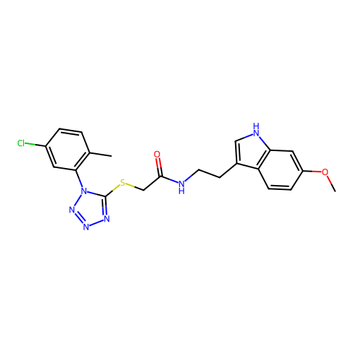2-((1-(5-chloro-2-methylphenyl)-1H-tetrazol-5-yl)thio)-N-(2-(6-methoxy-1H-indol-3-yl)ethyl)acetamide structure