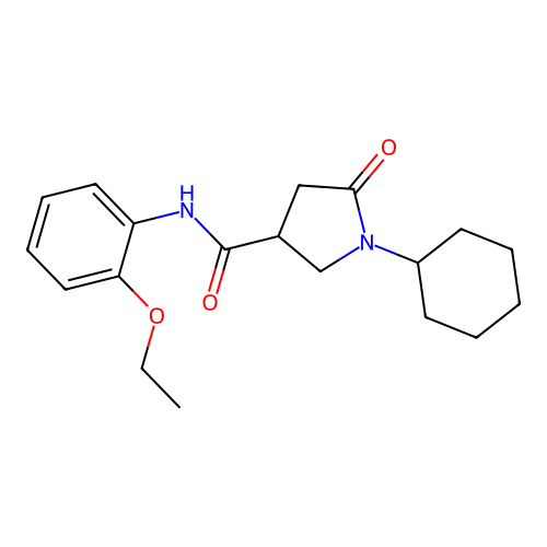 1-cyclohexyl-N-(2-ethoxyphenyl)-5-oxopyrrolidine-3-carboxamide structure