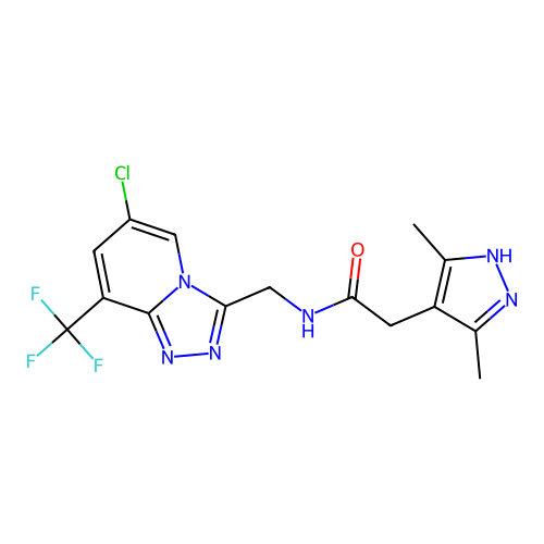 N-((6-chloro-8-(trifluoromethyl)-[1,2,4]triazolo[4,3-a]pyridin-3-yl)methyl)-2-(3,5-dimethyl-1H-pyrazol-4-yl)acetamide structure