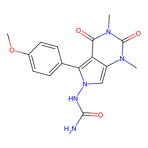 [5-(4-methoxyphenyl)-1,3-dimethyl-2,4-dioxopyrrolo[3,4-d]pyrimidin-6-yl]urea structure