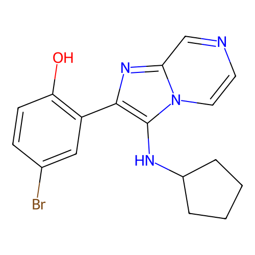 4-Bromo-2-[3-(cyclopentylamino)imidazo[1,2-a]pyrazin-2-yl]phenol structure