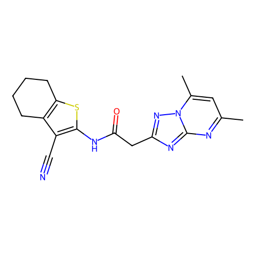 N-(3-cyano-4,5,6,7-tetrahydro-1-benzothiophen-2-yl)-2-(5,7-dimethyl-[1,2,4]triazolo[1,5-a]pyrimidin-2-yl)acetamide structure