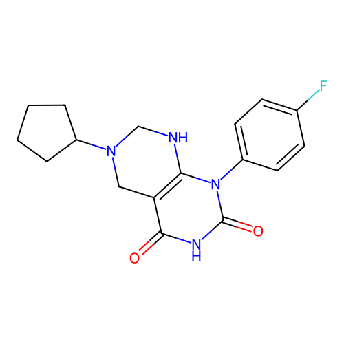 6-cyclopentyl-1-(4-fluorophenyl)-5,6,7,8-tetrahydropyrimido[4,5-d]pyrimidine-2,4(1H,3H)-dione structure