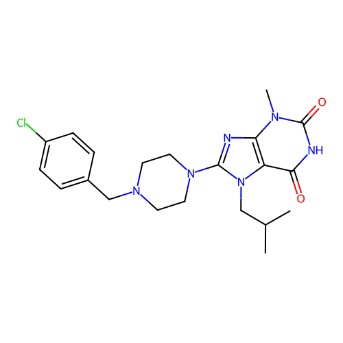8-(4-(4-chlorobenzyl)piperazin-1-yl)-7-isobutyl-3-methyl-1H-purine-2,6(3H,7H)-dione structure