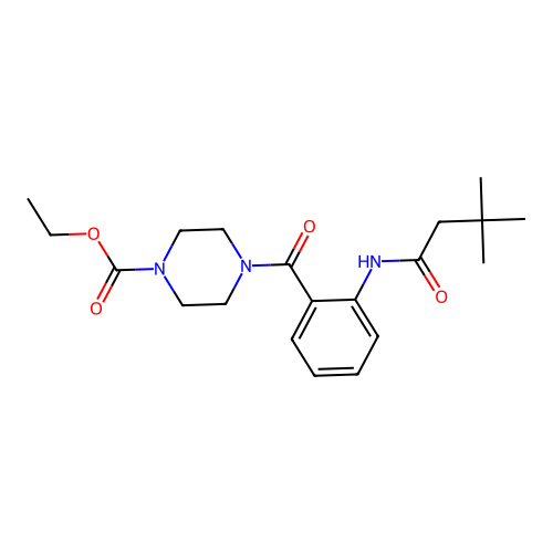 Ethyl 4-{[2-(3,3-dimethylbutanoylamino)phenyl]carbonyl}piperazinecarboxylate structure