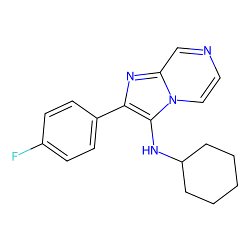 N-cyclohexyl-2-(4-fluorophenyl)imidazo[1,2-a]pyrazin-3-amine structure