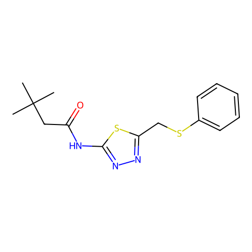 3,3-dimethyl-N-[5-(phenylsulfanylmethyl)-1,3,4-thiadiazol-2-yl]butanamide structure