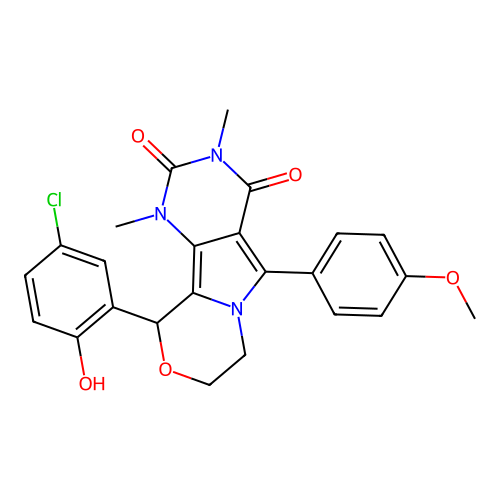 10-(5-chloro-2-hydroxyphenyl)-5-(4-methoxyphenyl)-1,3-dimethyl-1,7,8,10-tetrahydro-2H-pyrimido[4',5':3,4]pyrrolo[2,1-c][1,4]oxazine-2,4(3H)-dione structure