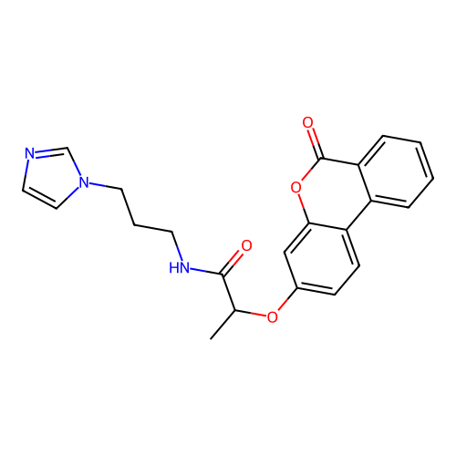 N-(3-(1H-imidazol-1-yl)propyl)-2-((6-oxo-6H-benzo[c]chromen-3-yl)oxy)propanamide structure