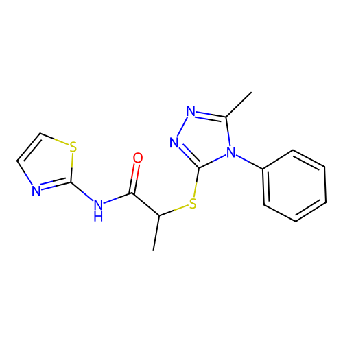 2-[(5-methyl-4-phenyl-4H-1,2,4-triazol-3-yl)sulfanyl]-N-(1,3-thiazol-2-yl)propanamide structure