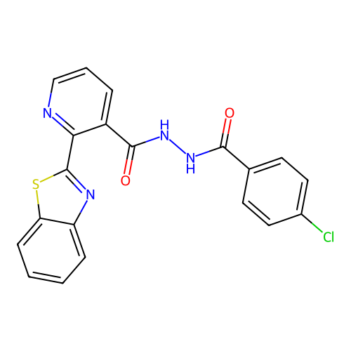2-(1,3-benzothiazol-2-yl)-N'-[(4-chlorophenyl)carbonyl]pyridine-3-carbohydrazide structure