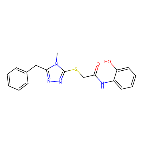 2-[(5-benzyl-4-methyl-1,2,4-triazol-3-yl)sulfanyl]-N-(2-hydroxyphenyl)acetamide structure