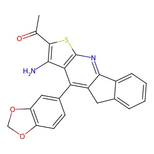 1-[3-amino-4-(1,3-benzodioxol-5-yl)-5H-indeno[1,2-b]thieno[3,2-e]pyridin-2-yl]ethanone structure