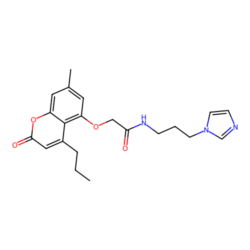 N-(3-imidazol-1-ylpropyl)-2-(7-methyl-2-oxo-4-propylchromen-5-yl)oxyacetamide structure