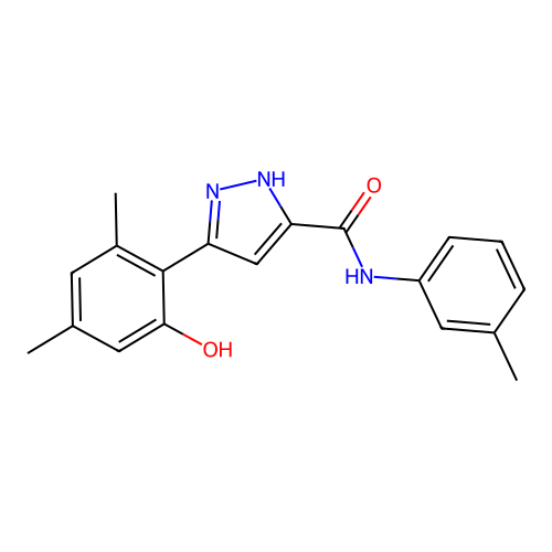 3-(2-hydroxy-4,6-dimethylphenyl)-N-(3-methylphenyl)-1H-pyrazole-5-carboxamide structure