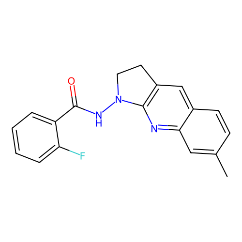 2-fluoro-N-(7-methyl-2,3-dihydro-1H-pyrrolo[2,3-b]quinolin-1-yl)benzamide structure