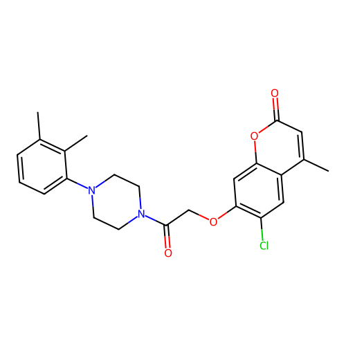 6-chloro-7-[2-[4-(2,3-dimethylphenyl)piperazin-1-yl]-2-oxoethoxy]-4-methylchromen-2-one structure