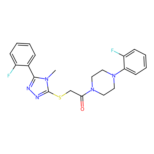 2-[[5-(2-fluorophenyl)-4-methyl-1,2,4-triazol-3-yl]sulfanyl]-1-[4-(2-fluorophenyl)piperazin-1-yl]ethanone structure