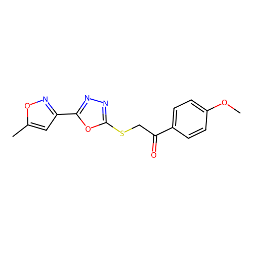 1-(4-methoxyphenyl)-2-[[5-(5-methyl-1,2-oxazol-3-yl)-1,3,4-oxadiazol-2-yl]sulfanyl]ethanone structure