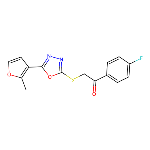 1-(4-fluorophenyl)-2-{[5-(2-methylfuran-3-yl)-1,3,4-oxadiazol-2-yl]sulfanyl}ethanone structure
