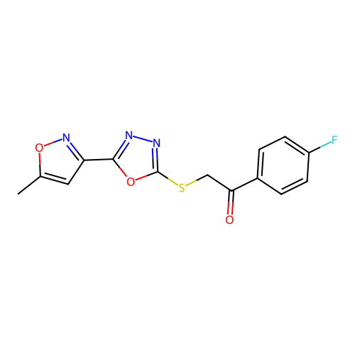1-(4-fluorophenyl)-2-[[5-(5-methyl-1,2-oxazol-3-yl)-1,3,4-oxadiazol-2-yl]sulfanyl]ethanone structure