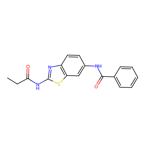 N-[2-(propanoylamino)-1,3-benzothiazol-6-yl]benzamide structure