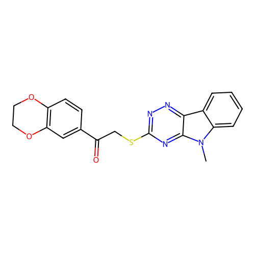 1-(2,3-dihydro-1,4-benzodioxin-6-yl)-2-[(5-methyl-[1,2,4]triazino[5,6-b]indol-3-yl)sulfanyl]ethanone structure