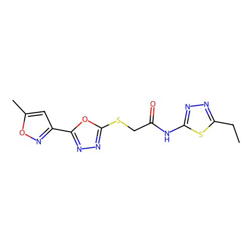 N-(5-ethyl-1,3,4-thiadiazol-2-yl)-2-[[5-(5-methyl-1,2-oxazol-3-yl)-1,3,4-oxadiazol-2-yl]sulfanyl]acetamide structure