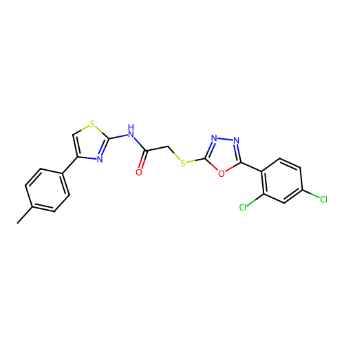 2-[[5-(2,4-dichlorophenyl)-1,3,4-oxadiazol-2-yl]sulfanyl]-N-[4-(4-methylphenyl)-1,3-thiazol-2-yl]acetamide structure