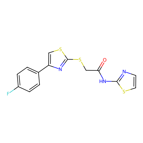 2-[[4-(4-fluorophenyl)-1,3-thiazol-2-yl]sulfanyl]-N-(1,3-thiazol-2-yl)acetamide structure