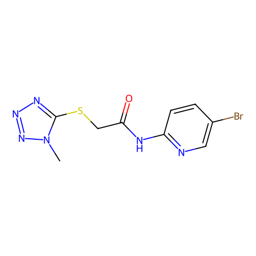 N-(5-bromopyridin-2-yl)-2-(1-methyltetrazol-5-yl)sulfanylacetamide structure