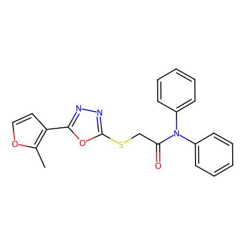 2-{[5-(2-methyl-3-furyl)-1,3,4-oxadiazol-2-yl]sulfanyl}-N,N-diphenylacetamide structure