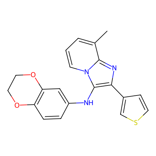 N-(2,3-dihydro-1,4-benzodioxin-6-yl)-8-methyl-2-(thiophen-3-yl)imidazo[1,2-a]pyridin-3-amine structure