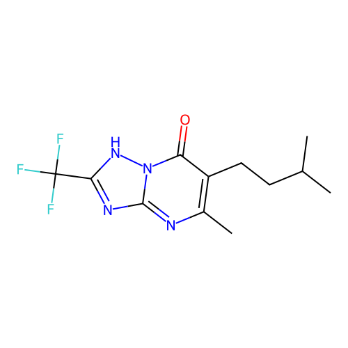 5-methyl-6-(3-methylbutyl)-2-(trifluoromethyl)[1,2,4]triazolo[1,5-a]pyrimidin-7(4H)-one structure