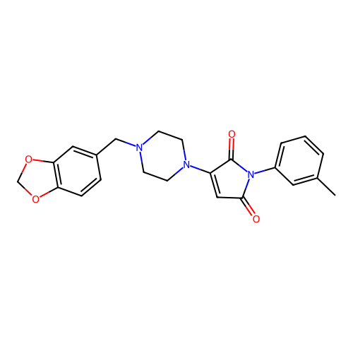 3-(4-(1,3-benzodioxol-5-ylmethyl)-1-piperazinyl)-1-(3-methylphenyl)-1H-pyrrole-2,5-dione structure