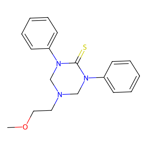 5-(2-Methoxyethyl)-1,3-diphenyl-1,3,5-triazinane-2-thione structure