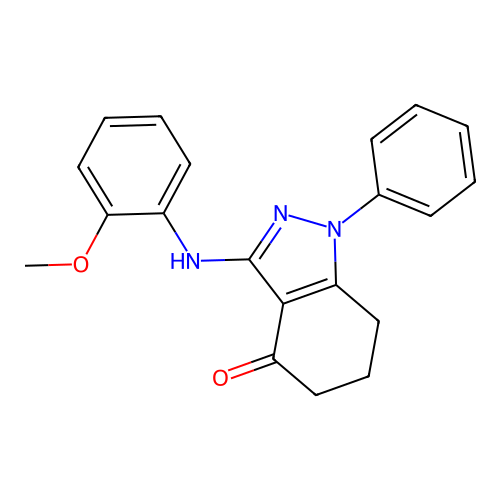 3-[(2-methoxyphenyl)amino]-1-phenyl-1,5,6,7-tetrahydro-4H-indazol-4-one structure