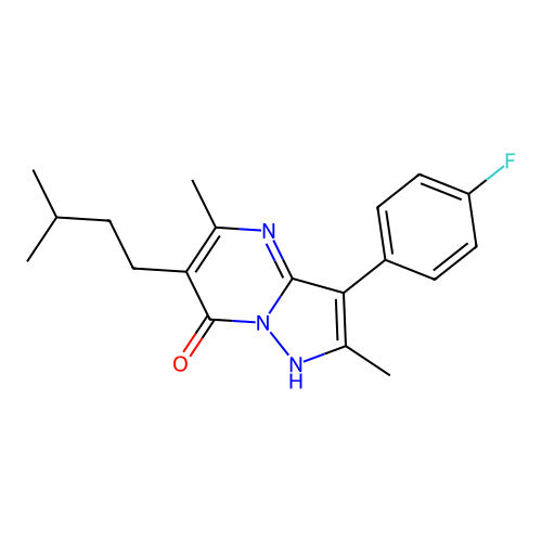 3-(4-fluorophenyl)-2,5-dimethyl-6-(3-methylbutyl)pyrazolo[1,5-a]pyrimidin-7(4H)-one structure