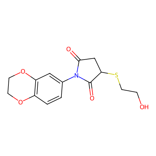1-(2,3-dihydro-1,4-benzodioxin-6-yl)-3-[(2-hydroxyethyl)sulfanyl]pyrrolidine-2,5-dione structure
