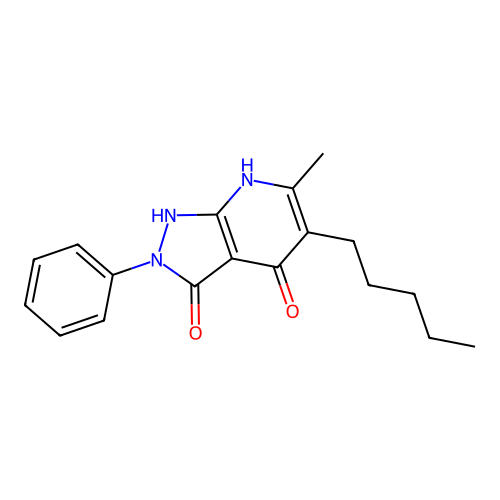6-methyl-5-pentyl-2-phenyl-1H-pyrazolo[3,4-b]pyridine-3,4(2H,7H)-dione structure
