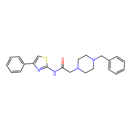 2-(4-benzylpiperazin-1-yl)-N-(4-phenyl-1,3-thiazol-2-yl)acetamide structure