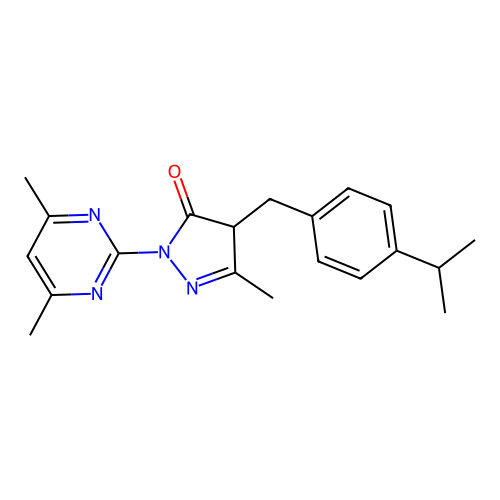 2-(4,6-dimethylpyrimidin-2-yl)-5-methyl-4-[4-(propan-2-yl)benzyl]-2,4-dihydro-3H-pyrazol-3-one structure