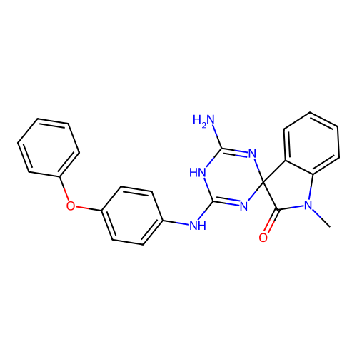 4'-amino-1-methyl-6'-[(4-phenoxyphenyl)amino]-5'H-spiro[indole-3,2'-[1,3,5]triazin]-2(1H)-one structure