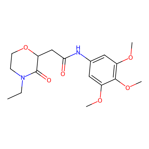 2-(4-ethyl-3-oxomorpholin-2-yl)-N-(3,4,5-trimethoxyphenyl)acetamide structure
