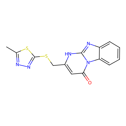 2-{[(5-methyl-1,3,4-thiadiazol-2-yl)sulfanyl]methyl}pyrimido[1,2-a]benzimidazol-4(1H)-one structure