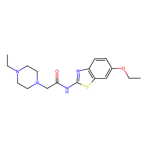 N-(6-ethoxy-1,3-benzothiazol-2-yl)-2-(4-ethylpiperazin-1-yl)acetamide structure