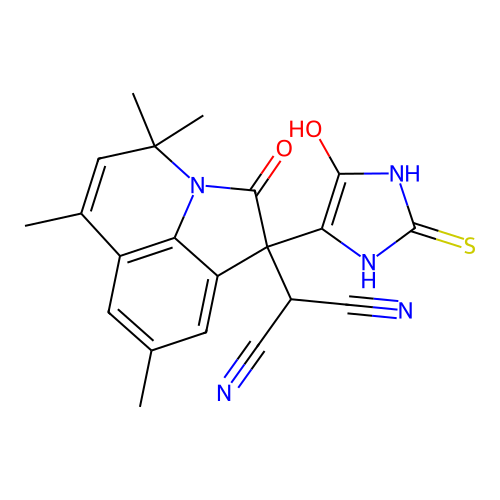 [1-(5-hydroxy-2-thioxo-2,3-dihydro-1H-imidazol-4-yl)-4,4,6,8-tetramethyl-2-oxo-1,2-dihydro-4H-pyrrolo[3,2,1-ij]quinolin-1-yl]propanedinitrile structure