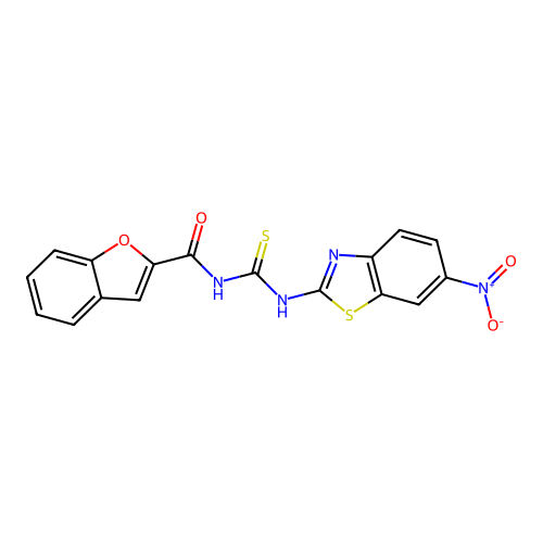 N-[(6-nitro-1,3-benzothiazol-2-yl)carbamothioyl]-1-benzofuran-2-carboxamide structure